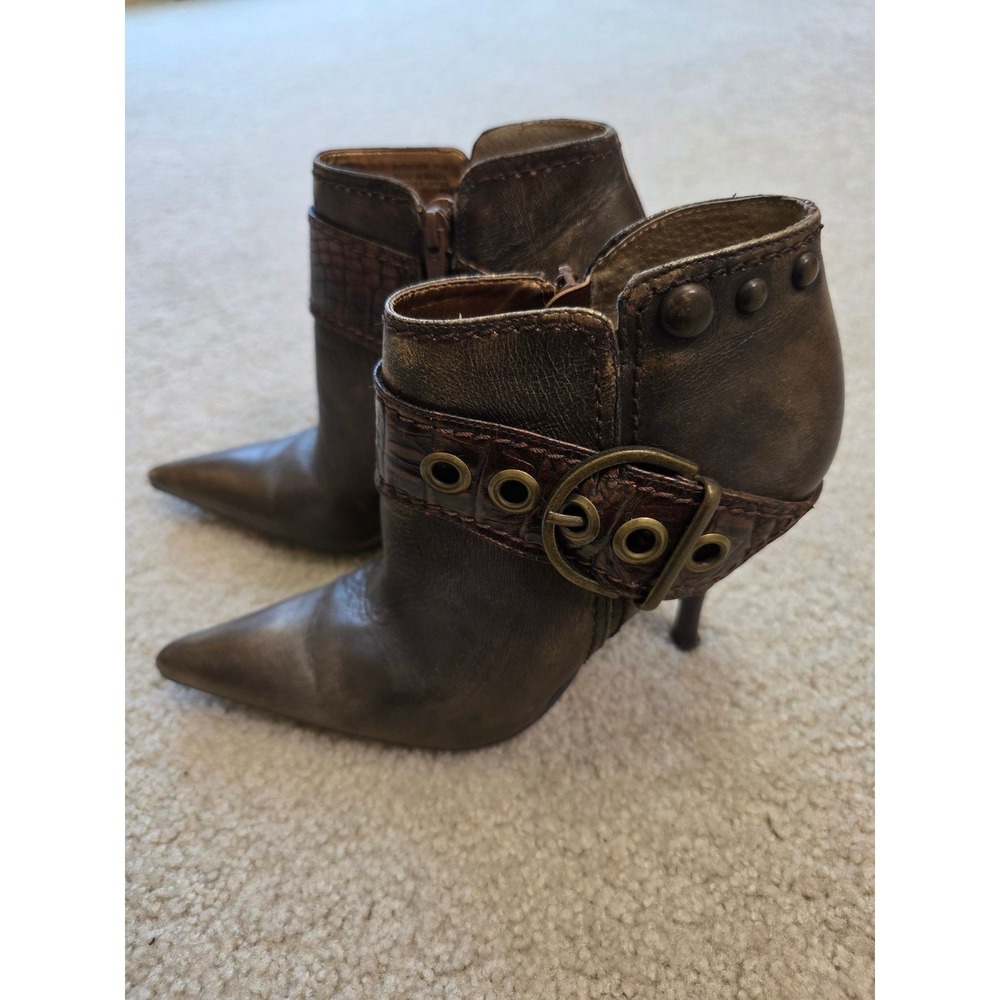 Carlos by Carlos Santana Bronze Metallic Leather Buckle‎ Ankle Boots Pointed Toe - Picture 2 of 14